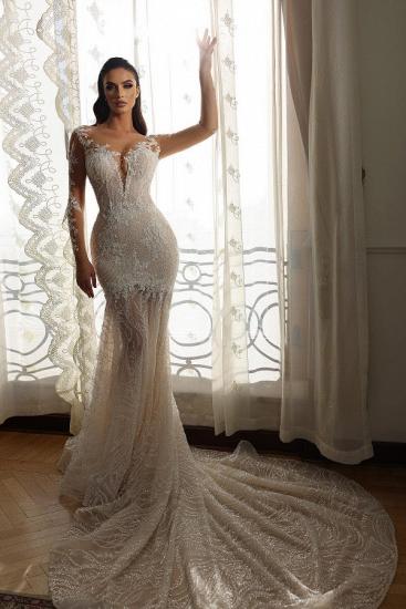 Luxuriöses Brautkleid mit Meerjungfrauenärmeln aus Spitze ｜Hochzeitskleider mit Ärmeln_2