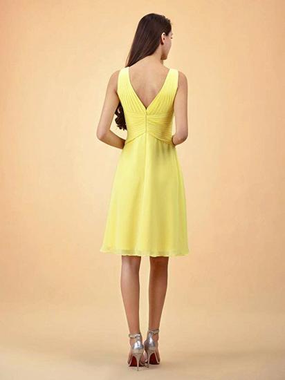 Yellow Keyhole Knee Length Short Chiffon Bridesmaid Dress_10