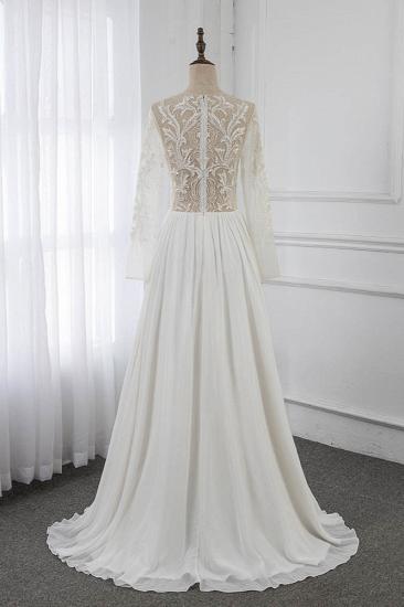 TsClothzone Affordable Jewel Chiffon Ruffles Wedding Dresses Lace Top Long Sleeves Bridal Gowns Online_3