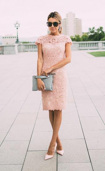 Lace Blush Pink Formal Dresses Knee Length Wedding Party Dress_1