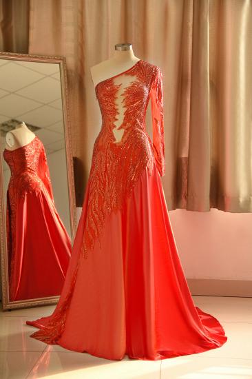 Sexy See-through One shoulder Red A-line Prom Dress TsClothzone Design_1