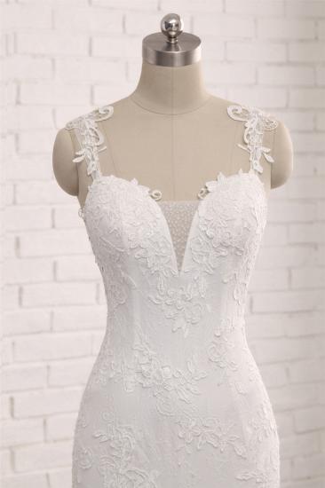 TsClothzone Elegant Straps V-Neck Tulle Lace Mermaid Wedding Dress Appliques Sleeveless Bridal Gowns On Sale_5