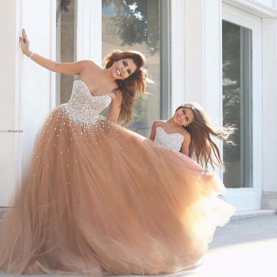 Elegant Sweetheart Tulle Prom Dresses Tulle Evening Dresses with Beadings_4