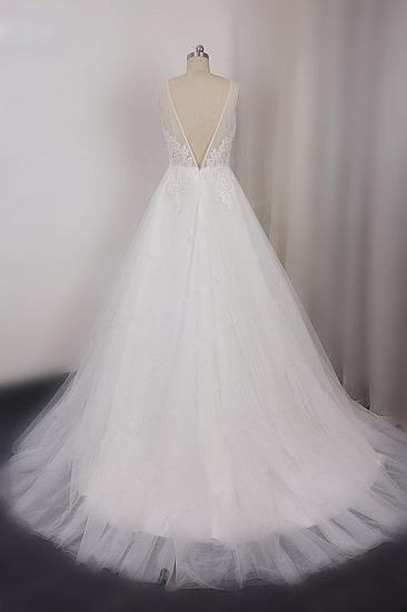 TsClothzone Elegant V-Neck Sleeveless Straps Lace Wedding Dress White Tulle Appliques Beadings Bridal Gowns On Sale_3