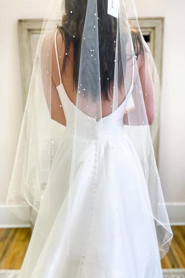 Sexy A-Line Spaghetti Strap Sweetheart Satin Backless Wedding Dress | Wedding Dress with Pockets_5