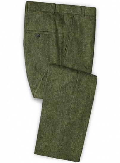Classic and solemn green slim linen suit_3