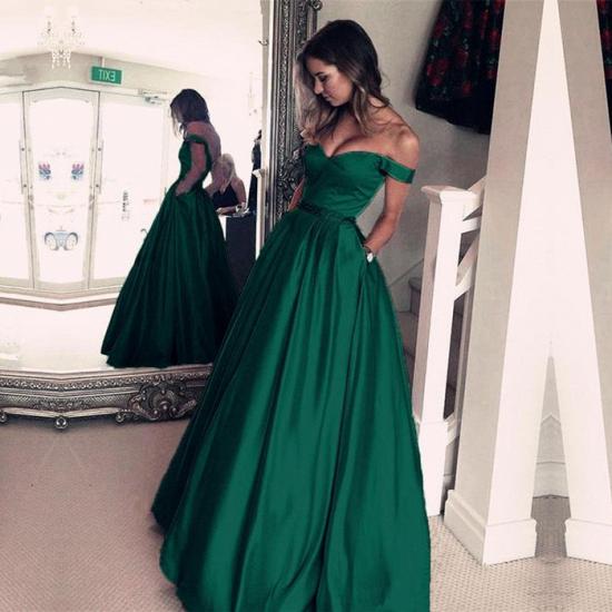 Elegant Off-the-Shoulder Evening Dress | Green Long Prom Dress_4