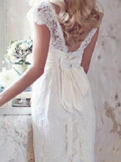 Country Mermaid Wedding Dress V-Neck Lace Short Sleeve Plus Size Bridal Gowns Court Train_3