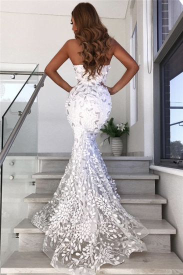 Open Back Leaf Appliques Sexy Prom Dresses | Mermaid Sweetheart Evening Dress_3
