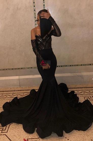 Sequins Black Prom Dresses with Sleeve Cheap | Mermaid Sheer Tulle Ruffles Formal Evening Gowns_2