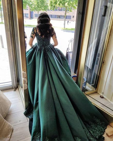 Green 3D Floral Lace Appliques Princess Wedding Gown_2