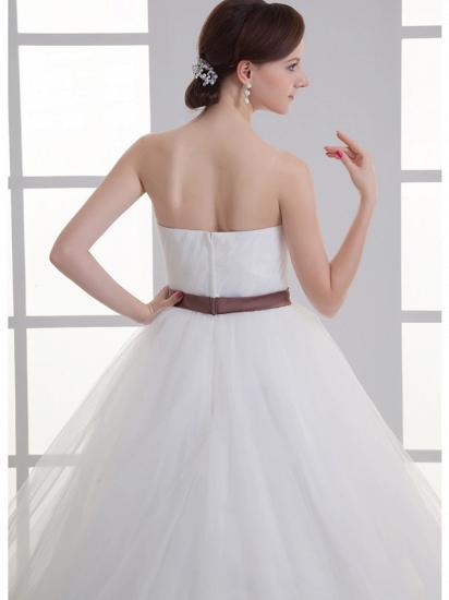 Sexy A-Line Wedding Dress Sweetheart Lace Satin Tulle Strapless Bridal Gowns with Court Train_6