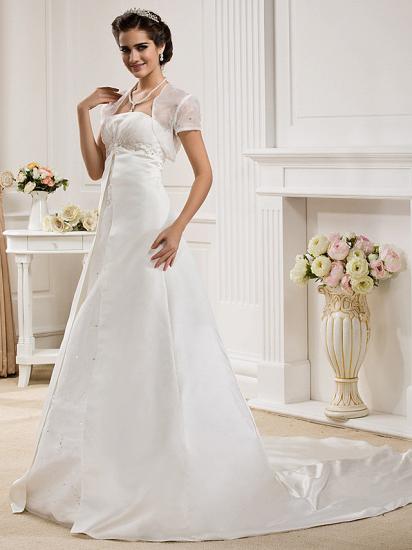 Affordable Princess A-Line Wedding Dress Strapless Organza Satin Sleeveless Bridal Gowns with Court Train_3