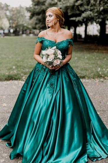 Graceful Off The Shoulder A Line Floor Length Prom Dresses With Lace Appliques | Princess Party Gowns With Zipper_2