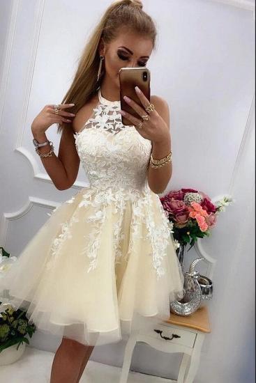 Halter Tulle Lace Short Cocktail Dress Sleeveless Homecoming Dress for Girls_2