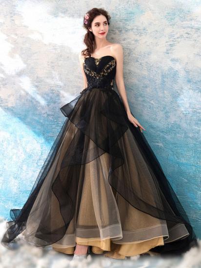 Luxury Strapless Tulle Black Lace Ruffles Wedding Dresses_3