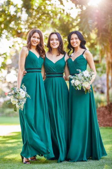 Hamiltion | Dark Green Bodenlanges Sommerkleid für die Brautjungfer mit schwarzem Spaghettibügel