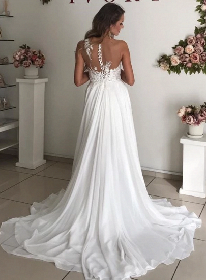 Strapless Appliques Sheer Tulle Chiffon A-line Bridal Wedding Dress_2