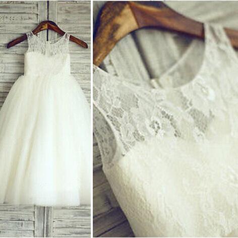 Cheap Lace Short Sleeve 2022 Flower Girl Dress A-Line Tulle Sleeve Wedding Dress_4