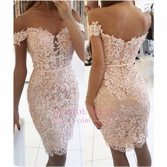 Sexy Off-the-Shoulder Short Formal Dress Lace Sheath Buttons Homecoming Dress_1