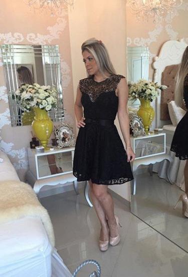 New Arrival Black Lace Homecoming Dress Sleeveless A-line Short Bowknot Cocktail Dress
