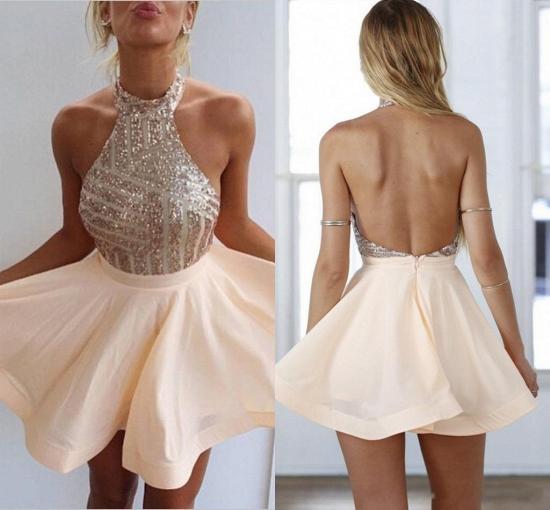 Sequin Halter Mini 2022 Homecoming Dresses Cute Sleeveless Short Summer Gowns_3
