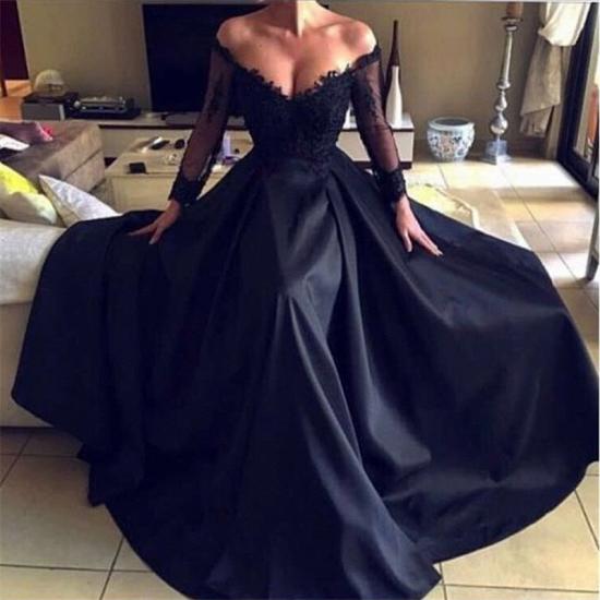 Off The Shoulder Sexy Black Lace Evening Dress | Long Sleeve Sheer Cheap Formal Dresses 2022_3