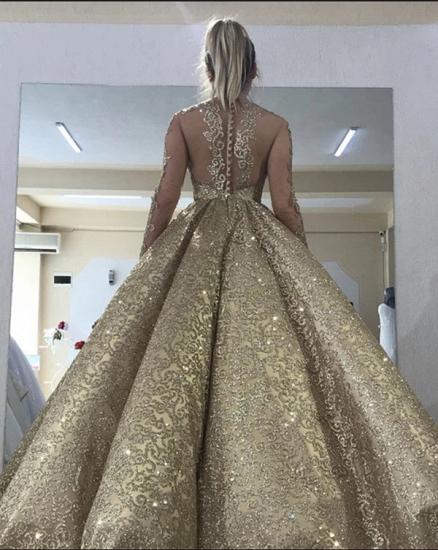 Sleeveless Straps Gold Sequin Ball Gown Long Sparkle Prom Dress_2