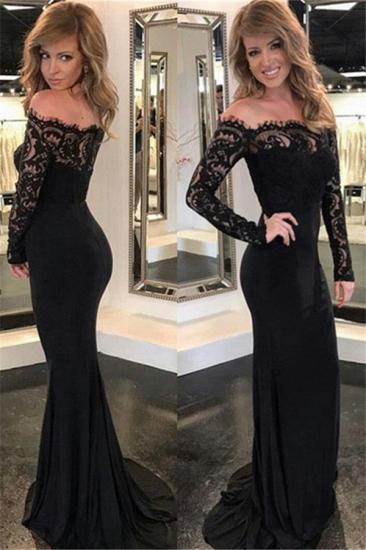 Black Lace Long Sleeve Evening Dresses Tight Off The Shoulder 2022 Prom Dresses_2