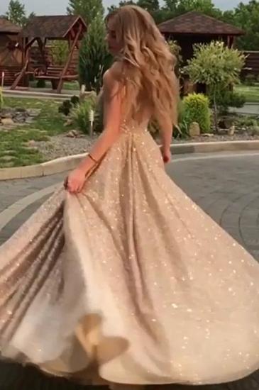 Open Back Champagne Gold Sequins Prom Dresses  | Sleeveless Sexy Evening Gowns_4