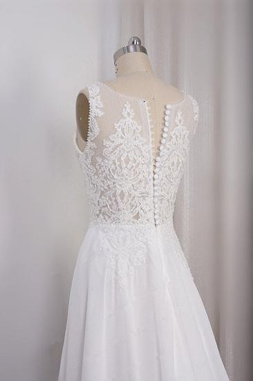 TsClothzone Elegant Straps V-neck Chiffon White Wedding Dress Sleeveless Lace Appliques Ruffle Bridal Gowns On Sale_5