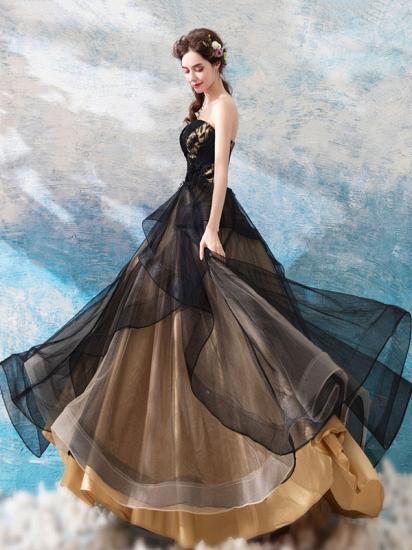 Luxury Strapless Tulle Black Lace Ruffles Wedding Dresses_4