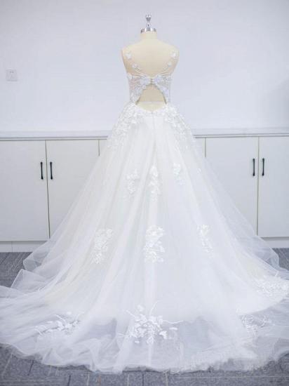 Stylish V-Neck A-line Wedding Dress Tulle Floral Lace Sleeveless Bridal Dress_4