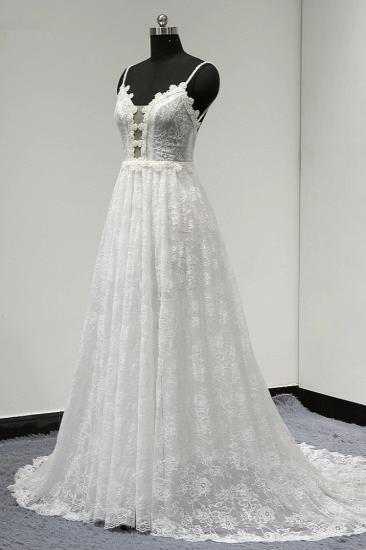 TsClothzone Sexy V-neck Tulle Lace Wedding Dress Spaghetti Straps V-Neck Appliques Bridal Gowns Online_1