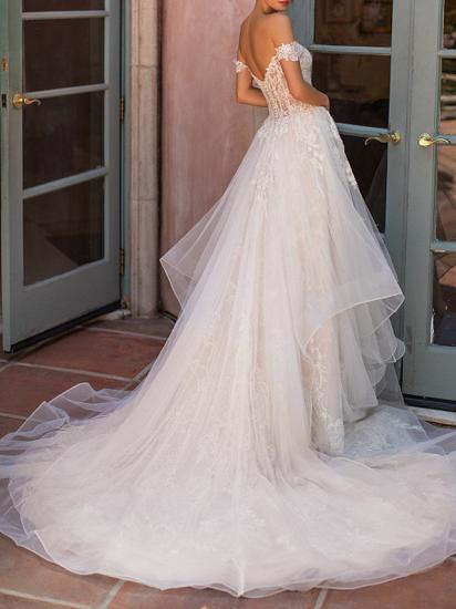 Off The Shoulder Tulle Appliques Ruffles Wedding Dresses Long_3