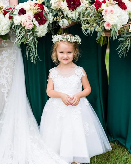 Elegantes Juwel ärmellose Spitze Applique Blumenmädchenkleider | Hochzeitskleid für Mädchen_2