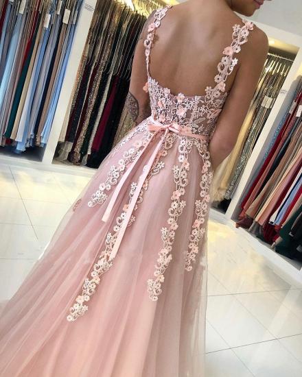 Romantisches ärmelloses A-Linien-Abendkleid mit staubigen rosa ärmellosen Spitzenbändern_4