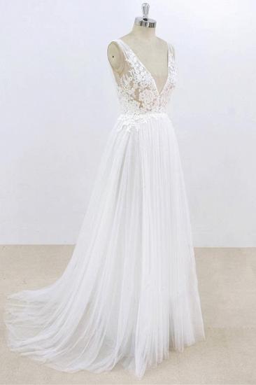 Sexy V-neck Sleeveless Straps Wedding Dress | White Tulle Ruffles Lace Bridal Gowns_4