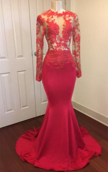 Lace Appliques See Through Prom Dresses Sexy | 2022 Long Sleeve Mermaid Evening Dress_1