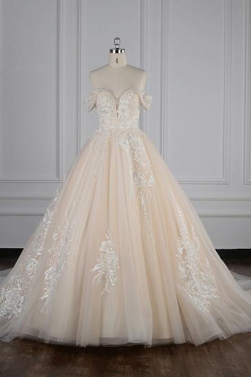TsClothzone Gorgeous Ball Gown Tulle Lace Wedding Dress Champagne Appliques Off-the-Shoulder Bridal Gowns with Beadings On Sale_2