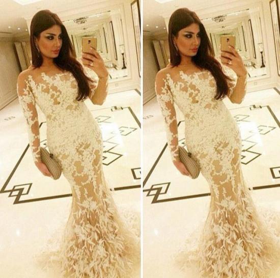 Long Sleeve Sexy Mermaid Party Dresses White Lace Applique 2022 Evening Gowns_3