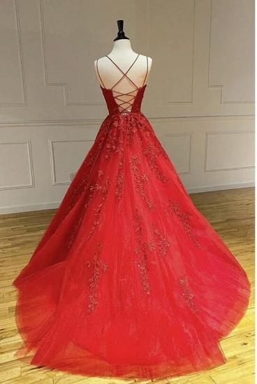 Red Lace appliques Ball gown Floor length Evening Dress_3