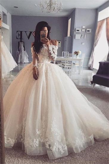 Glamorous Long Sleeve Lace Appliques Ball Gown Bridal Wedding Dress_1