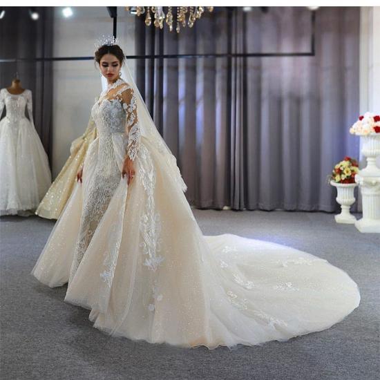Gorgeous White/Ivory Long Sleeves Mermaid Wedding Dress with Detachable Train_6