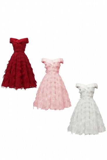 Sexy off-the-shoulder Artifical Feather Princess Vintage Homecoming Dresses | Womens Retro A-line Pink Cocktail Dress_16