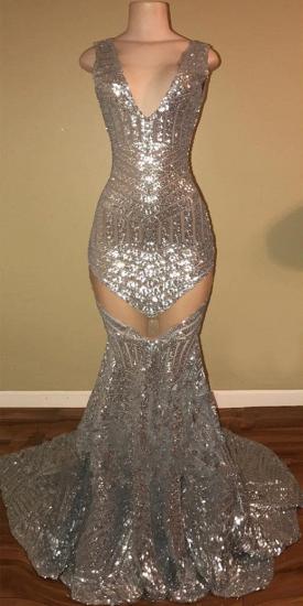 Shiny Silver Sequins Sexy Prom Dresses | Sleeveless 2022 Cheap Evening Dress_1