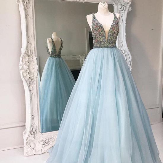 Crystals A-line Tulle V-neck Formal Dress 2022 Stunning Sleeveless 2022 Prom Dress_2