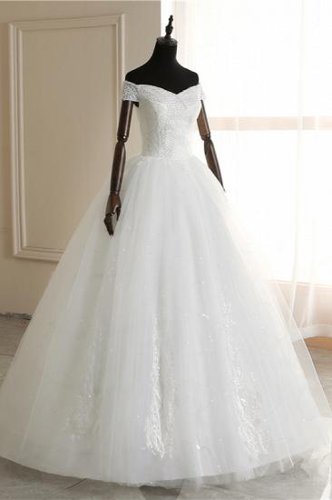 TsClothzone Affordable Off-the Shoulder Sweetheart Tulle Wedding Dress Appliques Sleeveless Bridal Gowns with Pearls_4