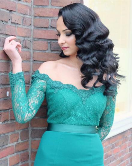 Green Off Shoulder Long Sleeves Evening Dresses Online | Cheap Lace Mermaid Evening Dress_3