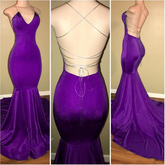 Purple Sexy Mermaid Open Back Prom Dresses | 2022 Simple Spaghetti Straps Evening Dresses Cheap_3